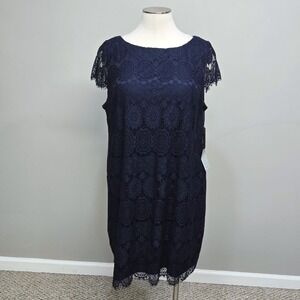 Eliza J Dress Plus Size 22W Navy Blue Lace Sheath Formal Romantic Cocktail Party